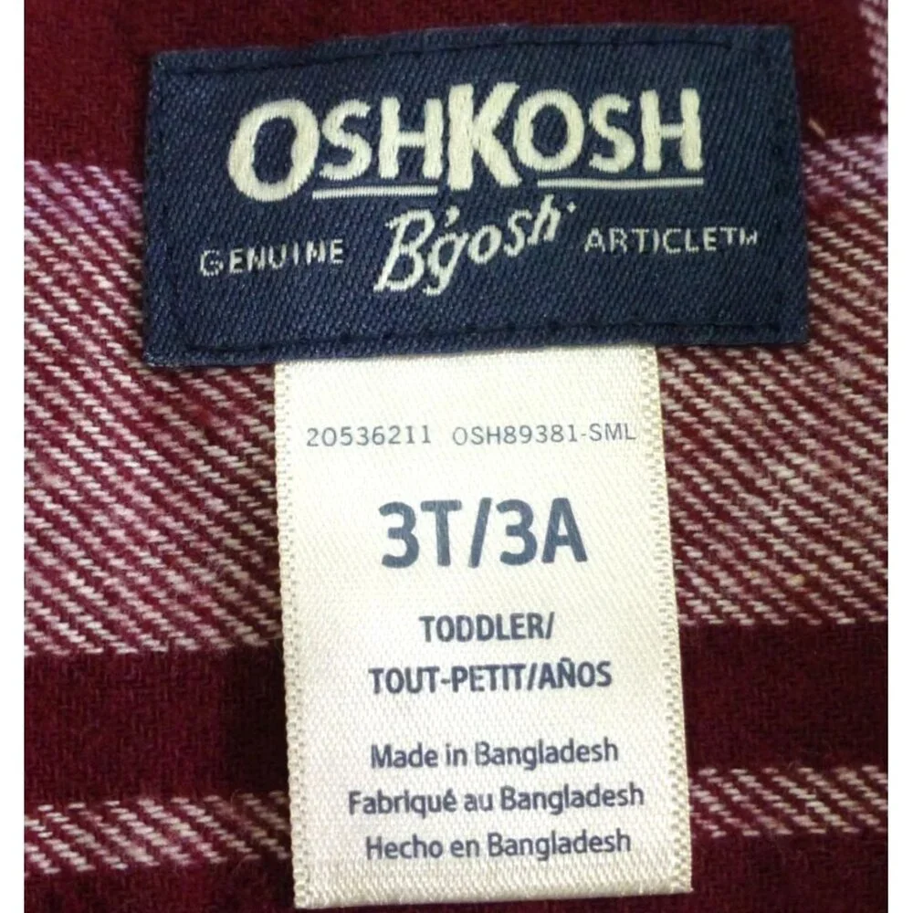 Oshkosh Bgosh Toddler Plaid Flannel‎ Shirt Jacket W/ Hood 3T NWT